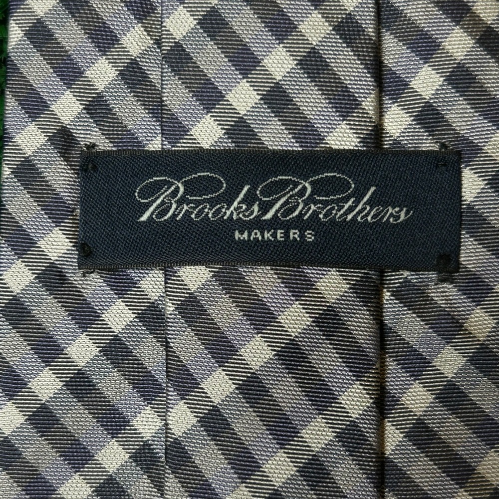 Brooks Brothers Makers Silk Tie Navy Grey Gingham Plaid Woven In England - Picture 4 of 8